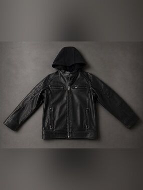 Black Rivet Black Faux Leather Hooded Jacket